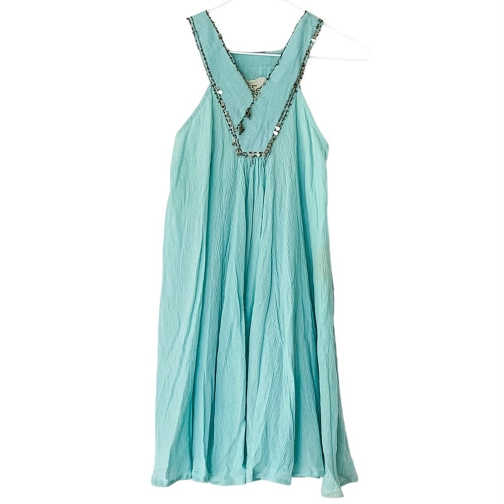 Free People One Light Blue Twiggy Beaded Mini Dress size x-small